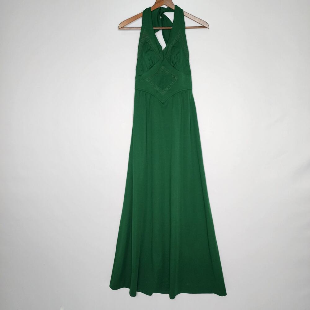 Vintage 70's Green Formal Maxi Halter Dress Size XXS